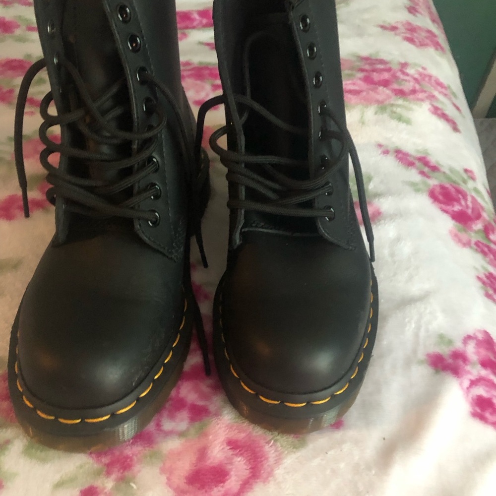 Black Leather Boots with Yellow Stitching